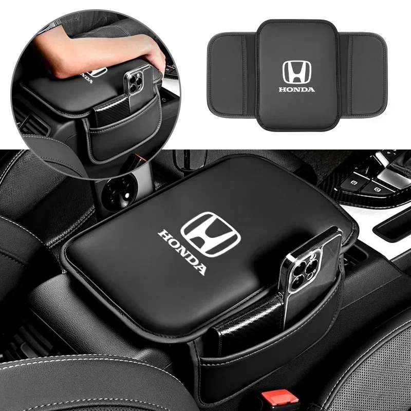 

Couro Car Armrest Box Pad, Arm Rest Mat, Bolso de armazenamento para Honda Civic Fit Jazz Accord Pilot Passport Stepwgn CRV HRV