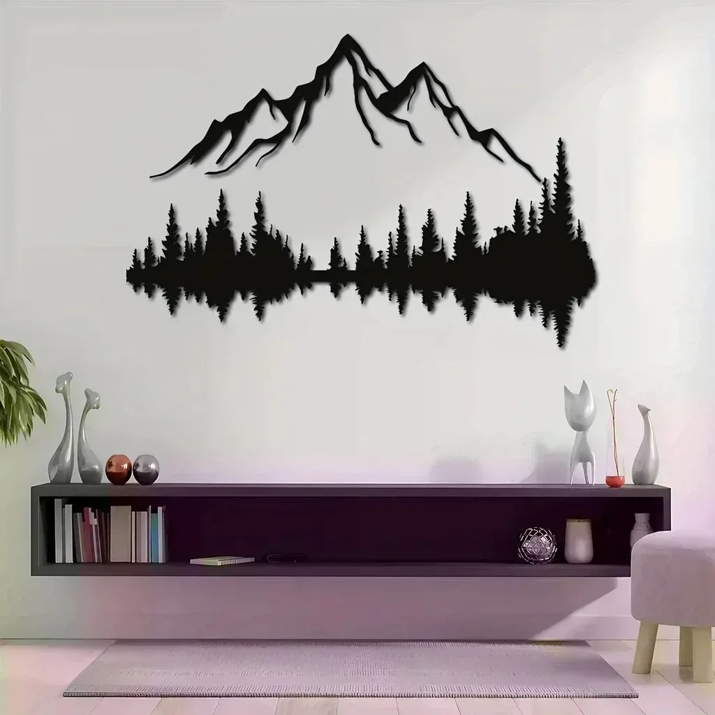 1pc Hill And Trees Metal Wall Decor Nature And Forest Decoration, Mountain And Forest Metal Home Decor Crafts Wall Art