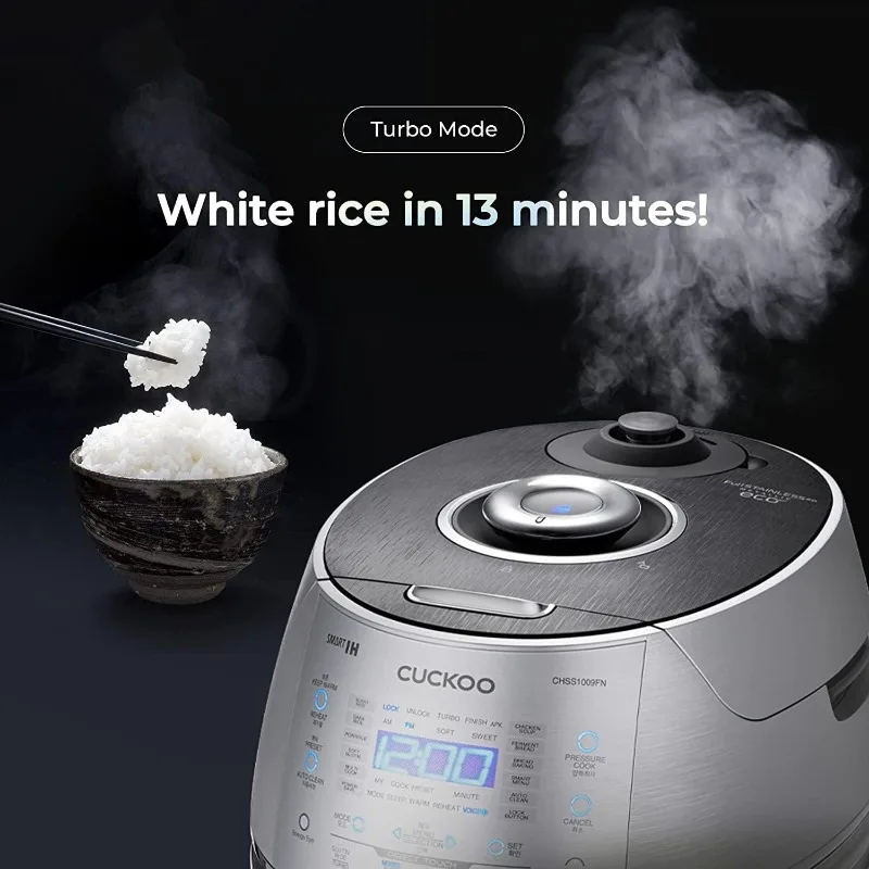 CUCKOO Electric Induction Heating Rice Pressure Cooker 10 Cup Full Stainless Steel Interior with Non-Stick Coating