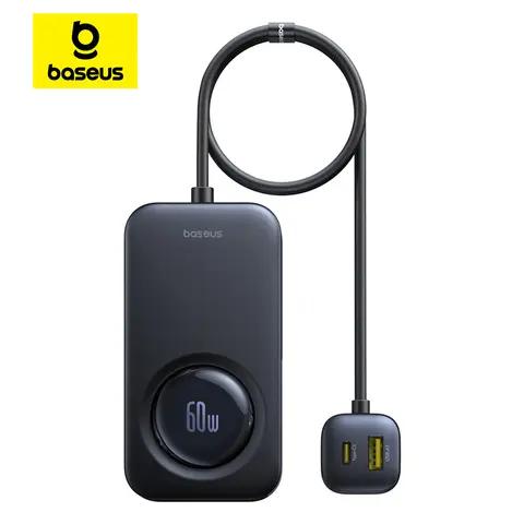 Baseus 60W 차량용 충전기 개폐식 고속 충전 뒷좌석 6 포트 노트북 용 연장 담배 라이터 iPhone Xiaomi Samsung