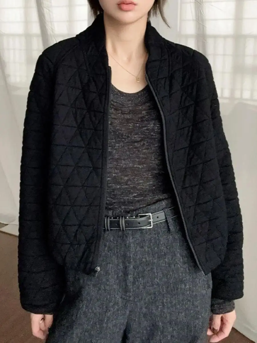 casual-cotton-quilted-jacket-women's-2026-winter-new-style-loose-fit-baseball-coat-short-three-piece-set-diamond-pattern