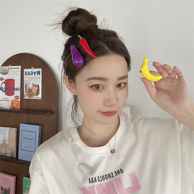 Pince à cheveux fruits et légumes pour filles, outil de coiffure simulé, frange mignonne, petite pince cassée, accessoires pour cheveux