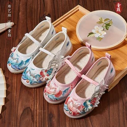 Chaussures Hanfu pour enfants, chaussures de costume Tang pour filles, chaussures de performance de style chinois pour bébé, style prairie, brodées, printemps et automne