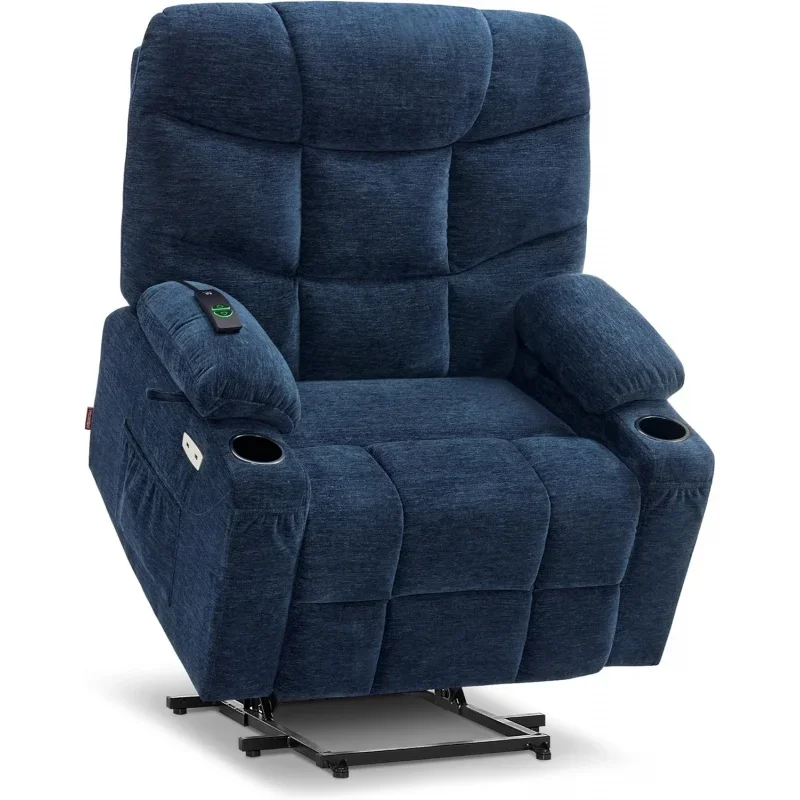 Power Lift Recliner Chair with Extended Footrest for Big Elderly People, Fabric R7289 (Navy Blue, Medium-Wide)