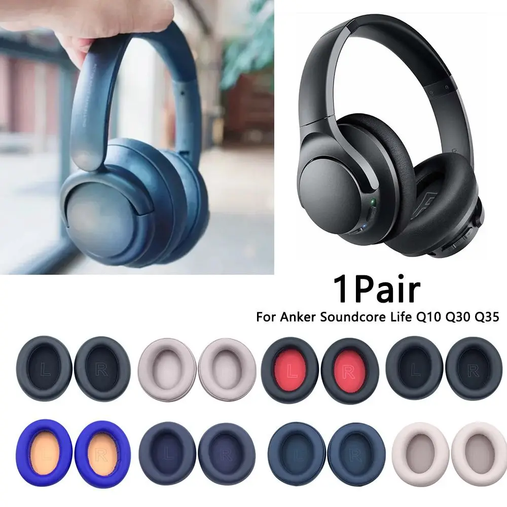 1Pair Replacement Earpads Cushion for Anker Soundcore Life Q10 Q30 Q35 Headset Headphones Leather Earmuff Ear Cover Earcups