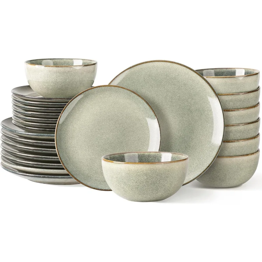 

Ceramic Dinnerware Sets for 8 24 Pieces Handpainted Stoneware Plates and Bowls Set Scratch Resistant Dishes Set Dishwasher and
