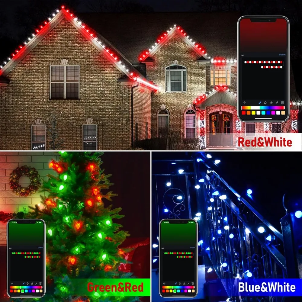 C9 스마트 RGB 크리스마스 조명 - 95피트, 100개의 LED, 앱 제어, 105가지 모드, 파티 준비 완료, 파손 방지 및 방수