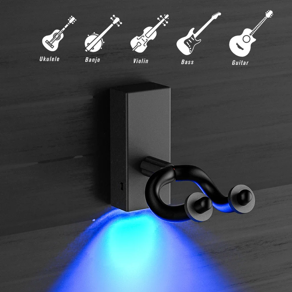 NAOMI Blue LED Guitar Hanger Wall Mount Bracket Holder Hook Acoustic Electric Guitar Keeper Decorative For Home OR Studio Wall