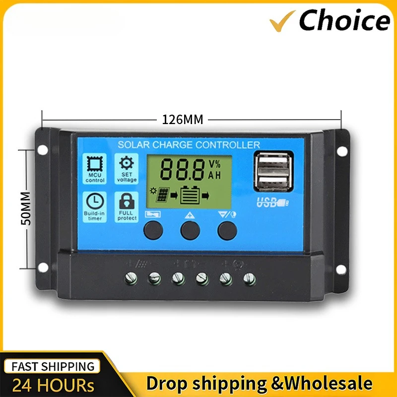 

New 10/20/30/40/50/60/100A PWM Solar Charge Discharge Controller LCD Display Dual USB Auto Solar Cell Panel Charger Regulator