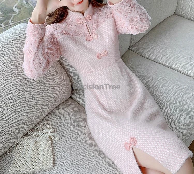 

2025 autumn and winter knit qipao temperament slim fitting thicken qipao retro improved daily elegant fashionable chinese dress