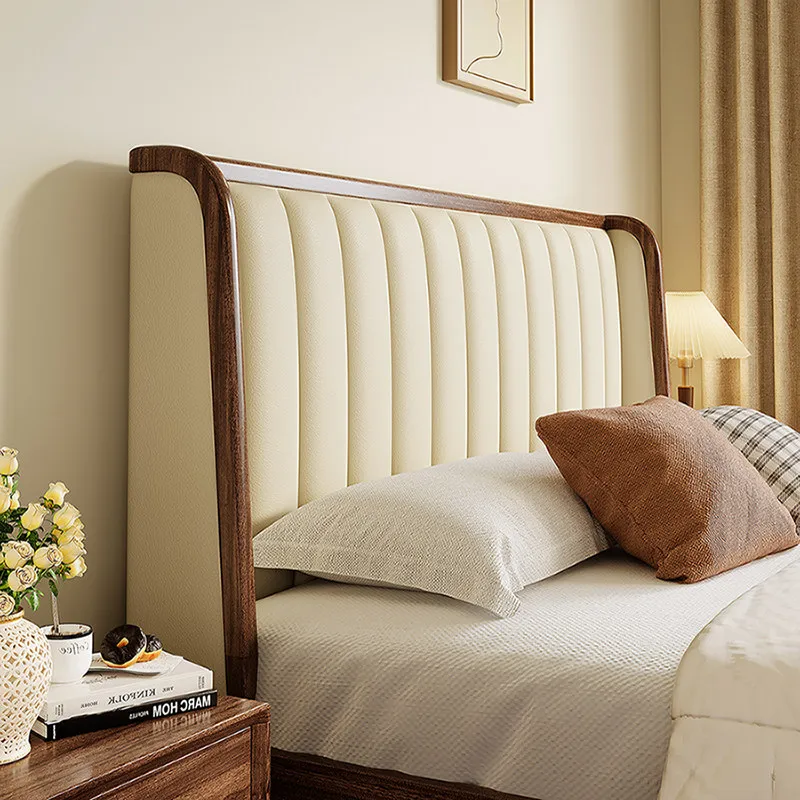 

Кровать из массива орехового дерева с высоким ящиком для хранения, двойной кожаной спинкой, в стиле лёгкой роскоши, новая, в китайском стиле, 1,8 метра, двуспальная, для главной спальни.