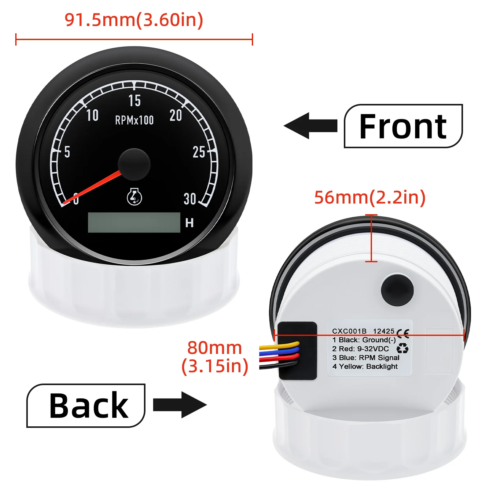 80mm 3-1/8" REV Counter Dual Display 7 Colors Backlight Tachometer With LCD Hourmeter 0~8000RPM For Yacht Engine Boat Car Gauge - view 3