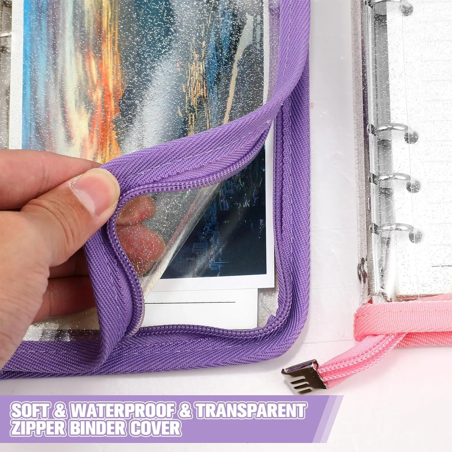 4 Pcs A6 Binder Cover 6 Ring Notebook Clear Soft PVC Zipper Folder Planner Refillable Notebook for Journal Photo Album Organizer