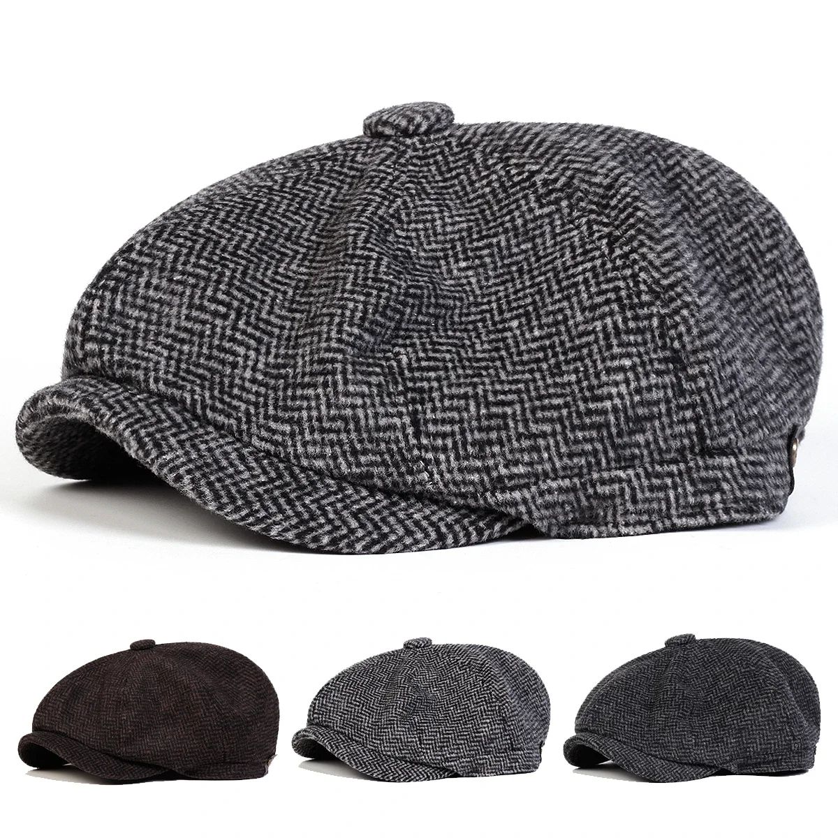 Unisex Casual Newsboy Hut Herbst und Winter Diamond Check Retro Baskenmütze Hut Casual Hüte Achteckige Kappe Hip Hop Berets
