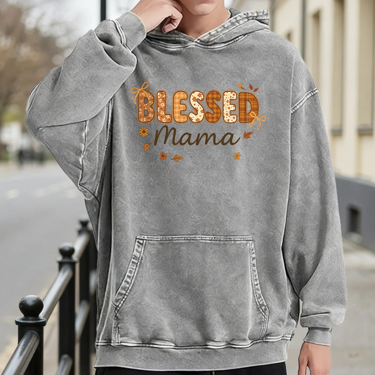 

Мужская винтажная потертая толстовка с рисунком Blessed Mama, потертый пуловер в стиле ретро, уличная повседневная толстовка