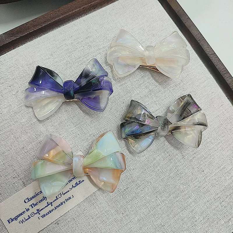 Korean New Cute 5.4cm Three-Dimensional Bowknot Hair Clip For Sweet Girls Fashion Colorful Acetate Duck Beak Clip Hair Accessory