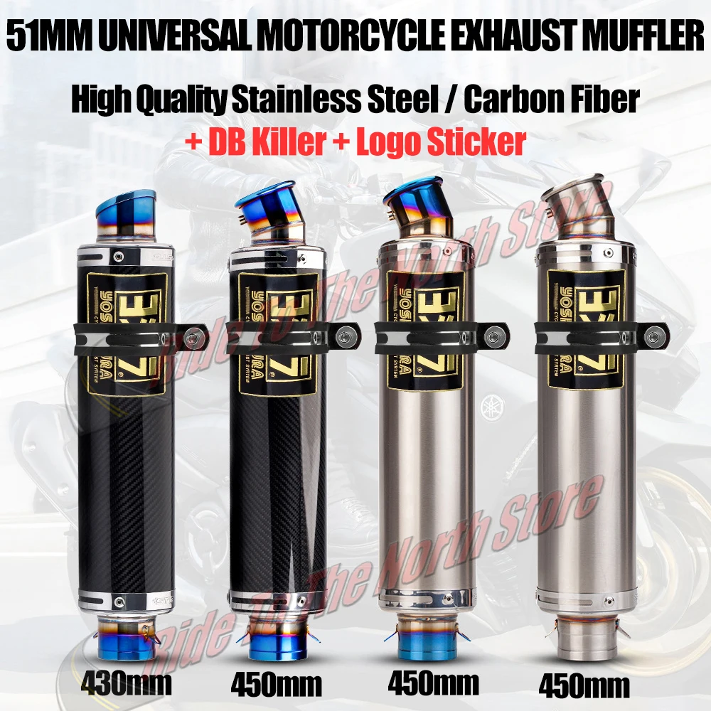 

Longer Universal 51mm Yoshi Exhaust Muffler Escape for Kawasaki Yamaha Honda Suzuki Bmw CFmoto ETC Motorcycle Tail Pipe Modified