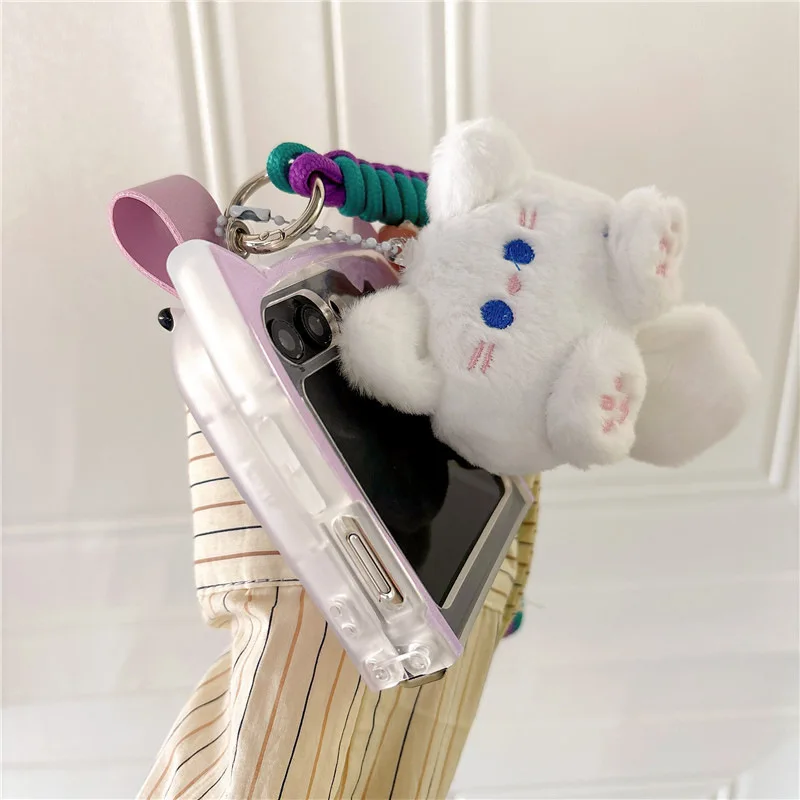 Koreaanse Cartoon Fruit Kat Telefoonhoes Voor Samsung Galaxy Z Flip 6 5 4 3 Beschermhoes Voor Zflip4 Zflip5 Zflip6 Hoesje
