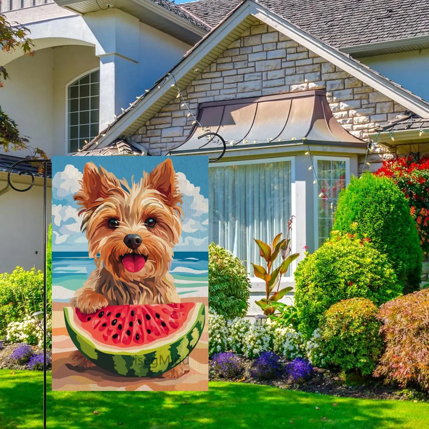 Hello Summer Watermelon Garden Flags for Outside 12x18 In Double Sided Summer Beach Vertical Yorkshire Terrier Garden Flags  SSL