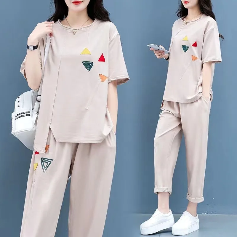 Two Piece Sets Tracksuits Women Summer Clothes Casual Short Sleeve T-shirt Top and Pants Suits Womens Outfits loose