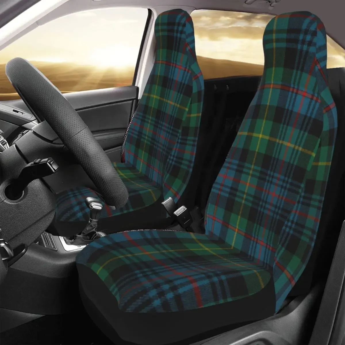 Customized Plaid Tartan Green Universal Car Seat Covers Fit for Cars Trucks SUV or Van Texture Auto Seat Cover Protector 2 PCS