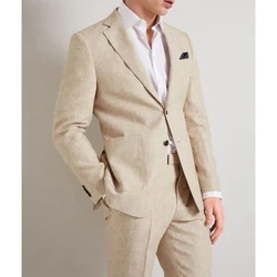 Traje elegante de lino fino para hombre, conjunto completo transpirable, cómodo, Formal, para boda, 2 piezas