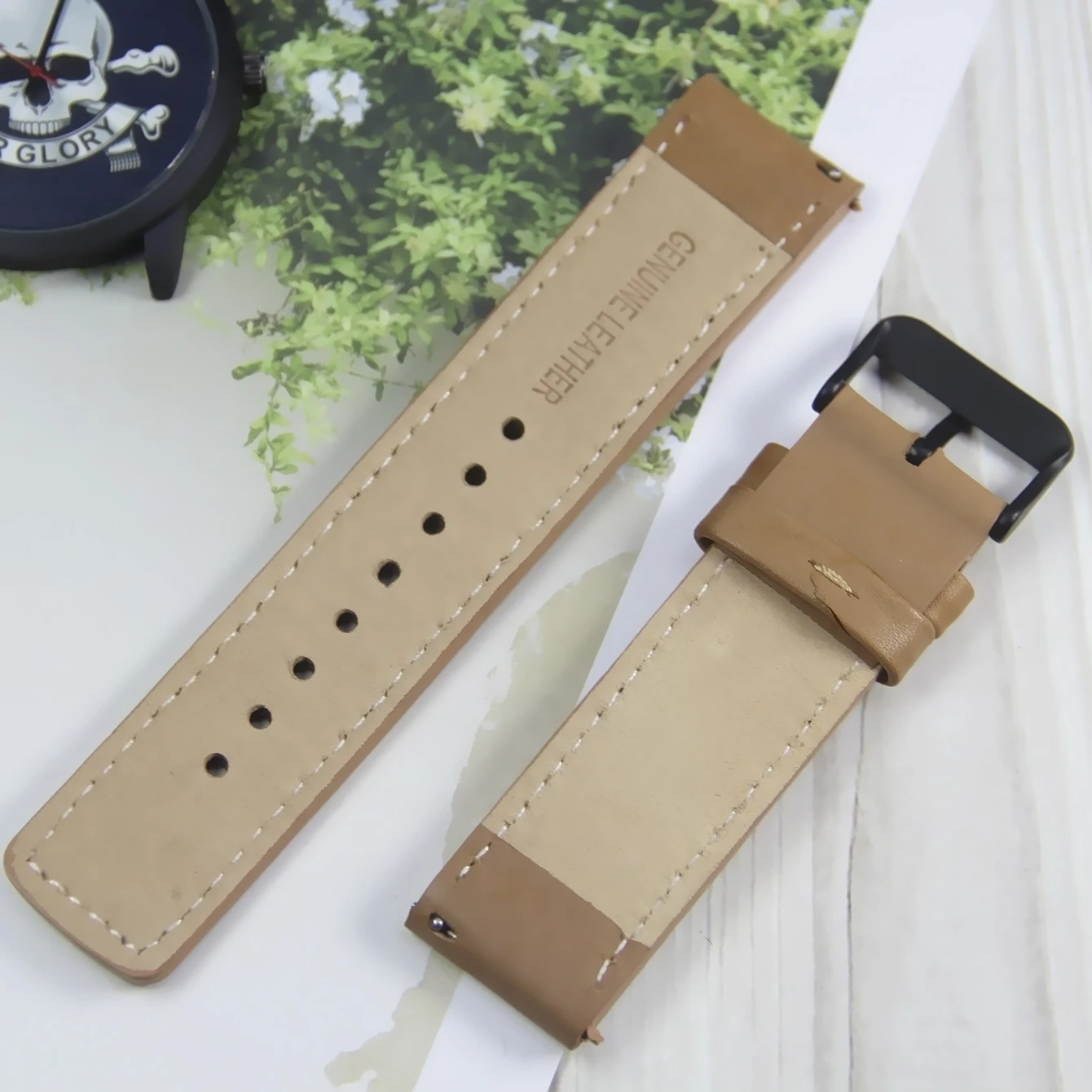 1PCS Black Buckle Genuine Leather Watch Strap Band Yellow Black White Pink 22/20mm width Easy Open Pin