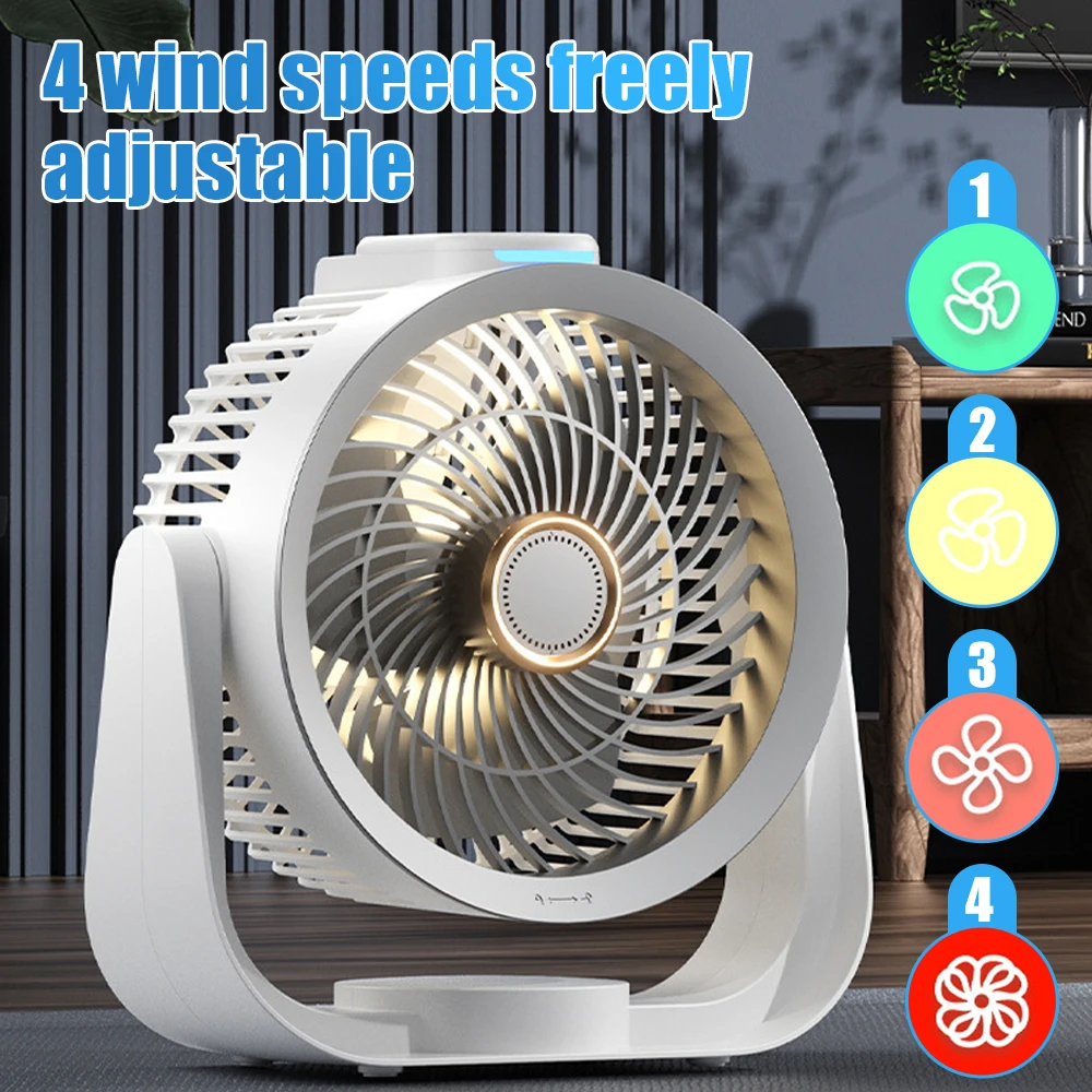 

Mini Desktop Cooling Fan with Night Light Ultra Quiet 4 Speeds Adjustable Rechargeable Table Air Circulation Fan for Home Office