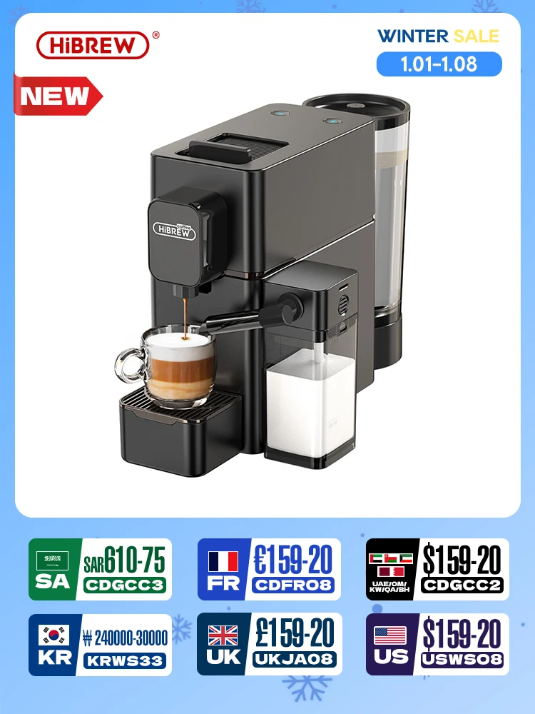 HiBREW Nes Capsule Coffee Machine Automatic Frothed Milk Cappuccino and Latte Espresso Coffee Maker H15