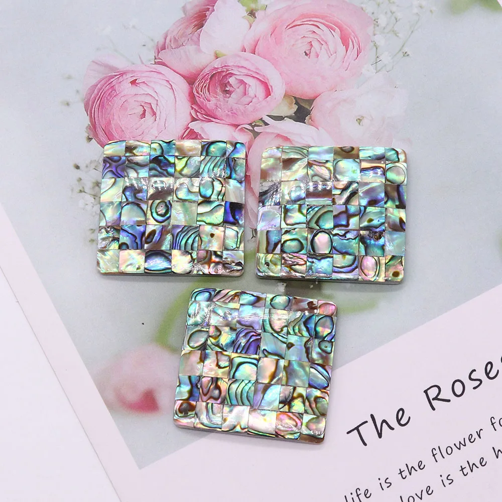 

35mm Vintage Square Single Sided Natural Shell Pendant Abalone Splicing Design Charm DIY Necklace Bracelet Jewelry Accessories