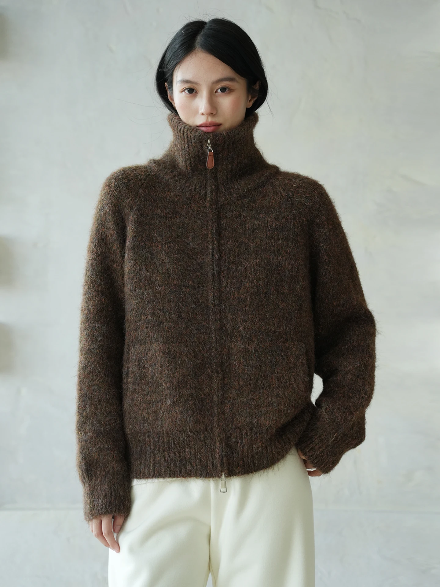 

Auburn Ivy Knitted Zipper Cardigan Vintage Preppy Sle Floral Patterned Women's Long Sve Polyester Blend Stand Collar Coat