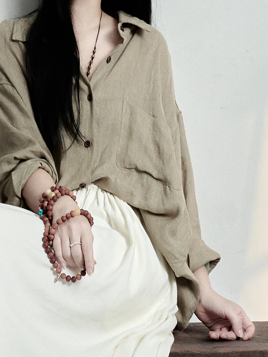 

Casual Waed Linen Loose irt Ele lectual Sli Original Design Artistic Sle Long Sve Women's Breathable Sk...