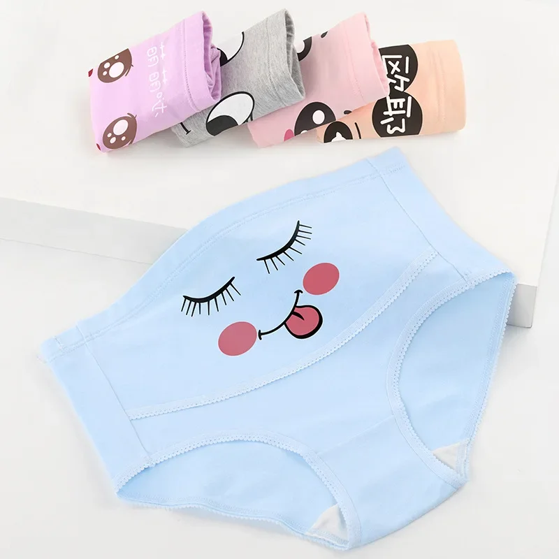 ملابس داخلية نسائية كرتونية عالية الجودة مصنوعة من القطن الخالص، مريحة للتنفس، دعم عالي الخصر وسراويل مثلثة كبيرة