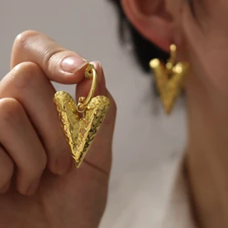 2025 New Waterproof Stainless Steel Hammer Heart Huggie Hoop earrings women Vintage Textured Gold Color Stylish Jewelry