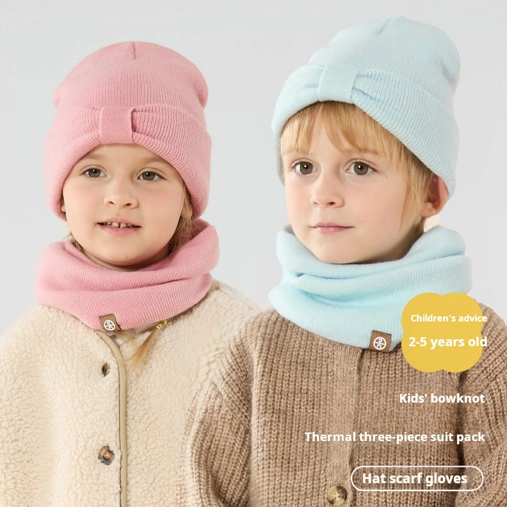 New Autumn And Winter Children's Hats And Gloves Three-piece Set Scarf Scarf Gloves Velvet Knitted Hat Children's Accessories