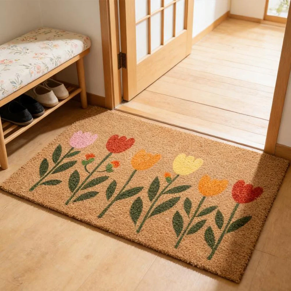 

Rainbow Tulip Doormat Spring Floral Entryway Mat Colorful Welcome Mat Floral Floor Mat Garden Front Doormat Housewarming Gift
