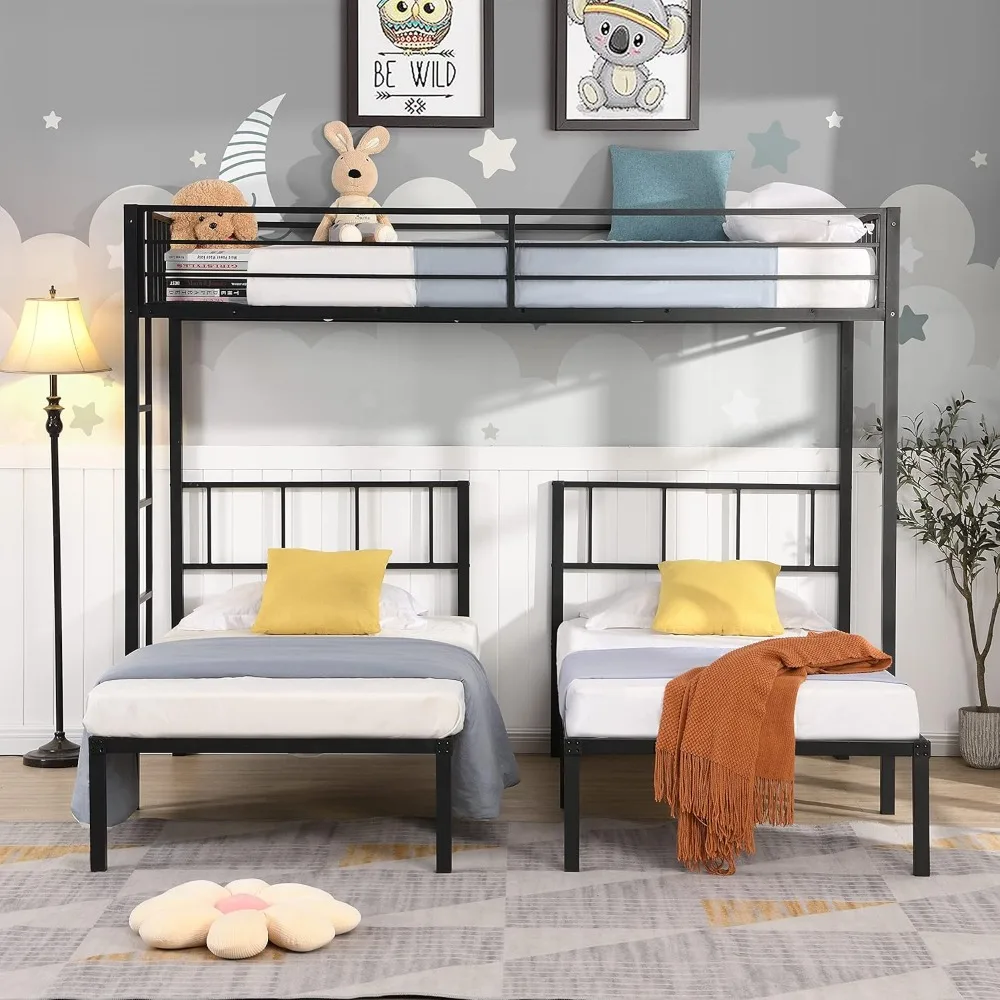 Сверхмощная Тройная двухъярусная кровать EMKK, двухъярусная кровать с двумя лестницами и поручнями, двухъярусная Тройная двухъярусная кровать