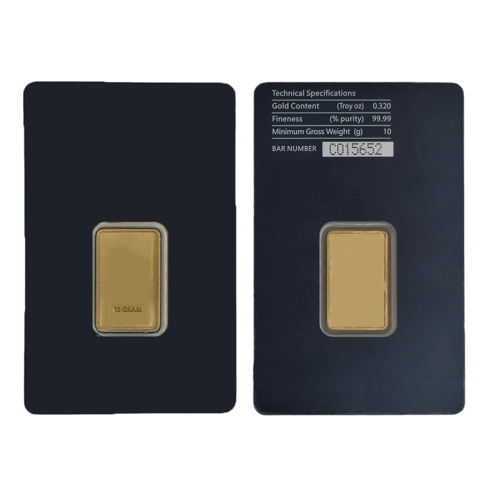 Niet-magnetische vergulde gouden staaf, goudbar, APMEX, met verschillende serienummers, in verzegelde verpakking, voor verzamelaars.