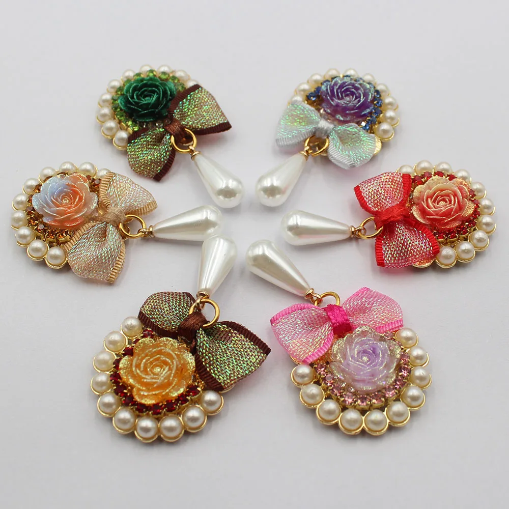 New 2 pieces/batch of brooches, crystal flower pendants, pearl materials, DIY hair accessories, earrings, forehead chains, exqui