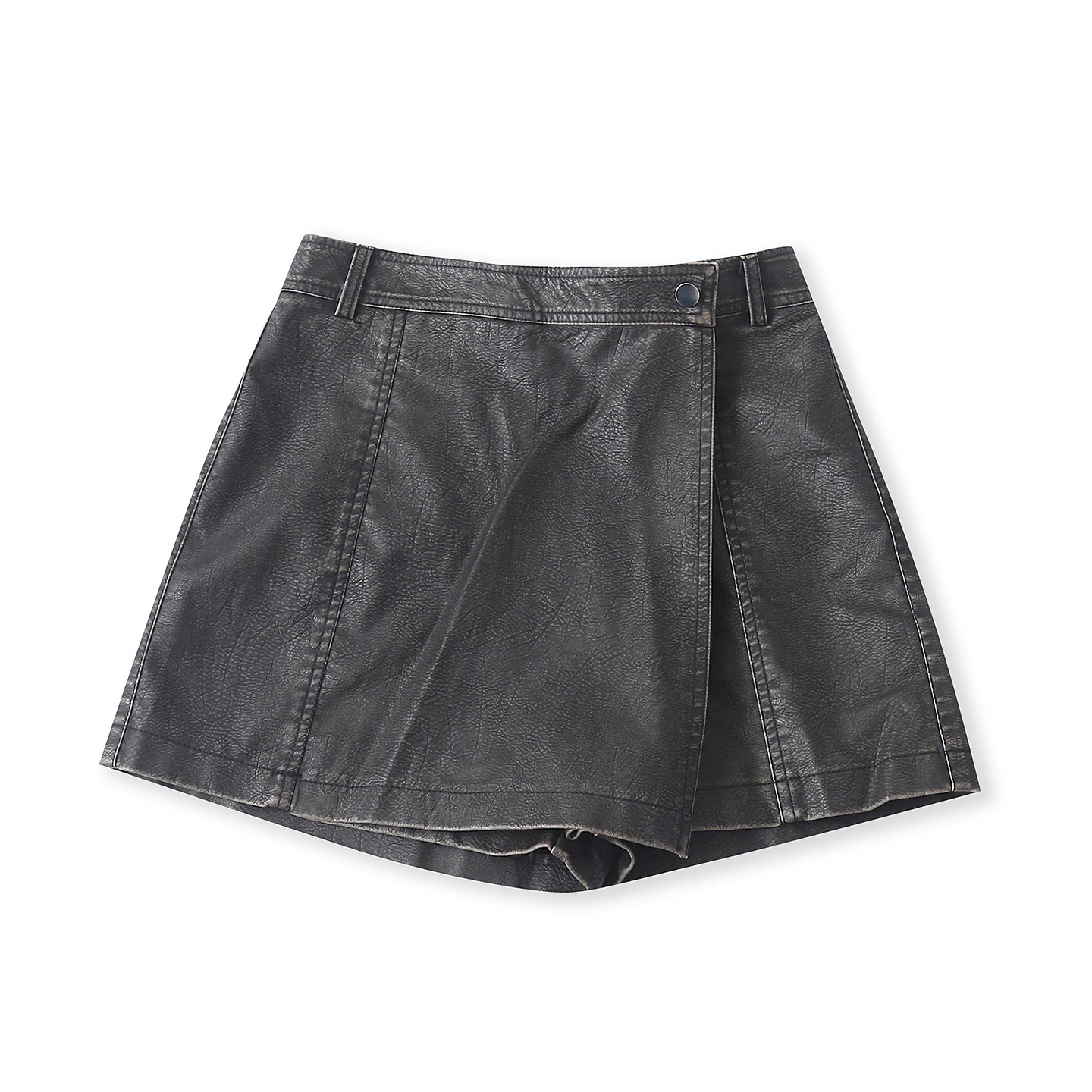 Fashionable High-Waisted PU Leather Shorts Spring Summer New Style Women's Clothing Slim Fit Vintage Worn Color Casual Pants