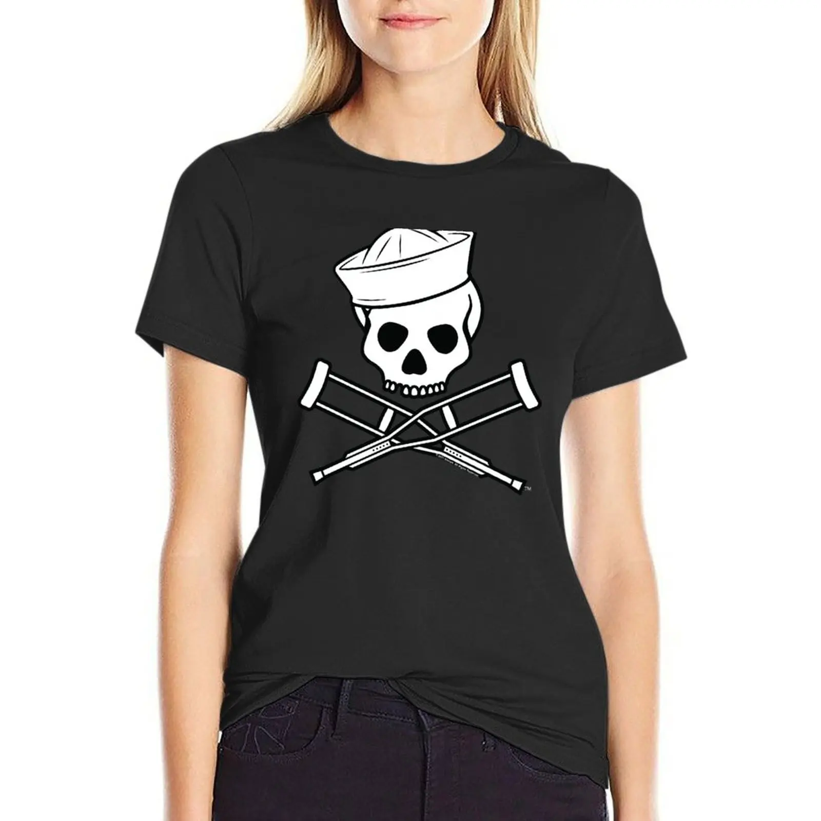 Jackass Sailor Skull And Crutches Logo T-Shirt plus sizes Female clothing plain T-shirt Women