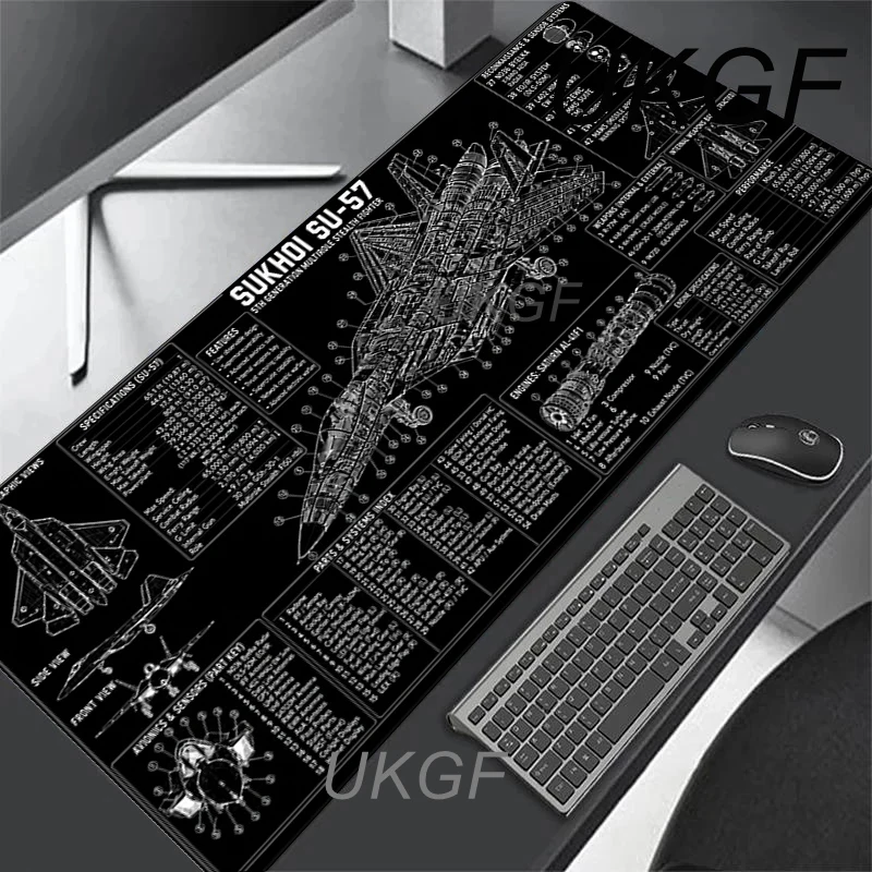 Schwarzes Gaming-Mauspad mit Flugzeugzeichnung, HD-Druck, Mauspad für Büro, PC-Zubehör, Gummimatten, Laptop-Overlock-Tastatur-Schreibtischmatte