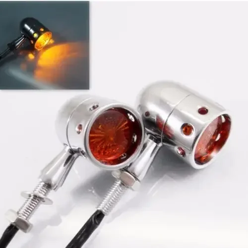 12V Chrome Universal Motorcycle Metal Retro Turn Signal Lights Indicator Lamp For Harley Honda Yamaha Suzuki Chopper Bobber