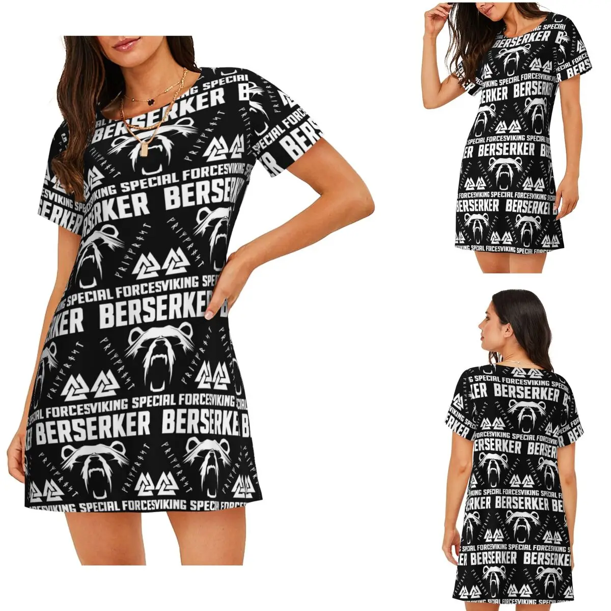 Custom Berserker Viking Short Sleeves Nightdress For Sleeping Sleepshirts Women Short Sleeve Nightgowns Loose Pajama Dress