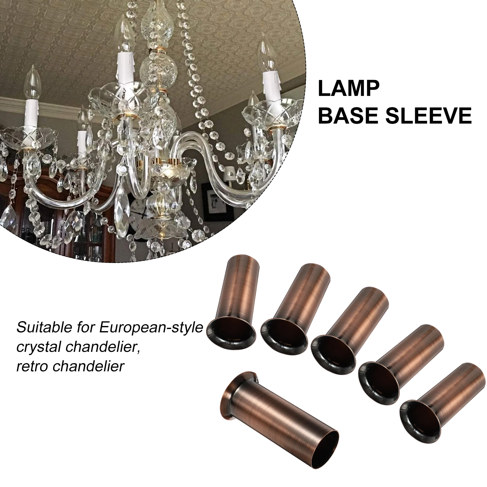 

12 Pcs Flange Sleeves 30x80mm Red Copper for Chandelier Lamp Holder Replacement Light Base Crystal Lighting Parts