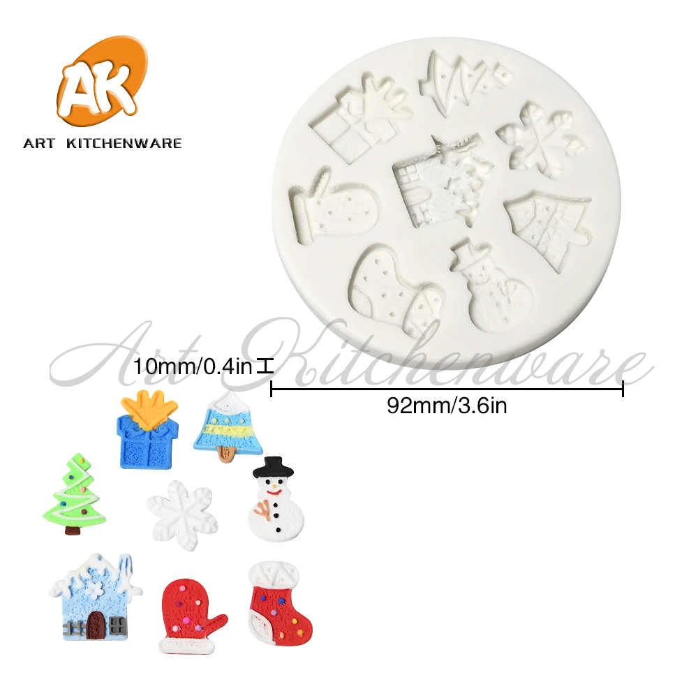 Snowman Gift House Pattern Fondant Silicone Mold DIY Christmas Resin Clay Making Model Cake Decorating Tool Bakeware Accessories