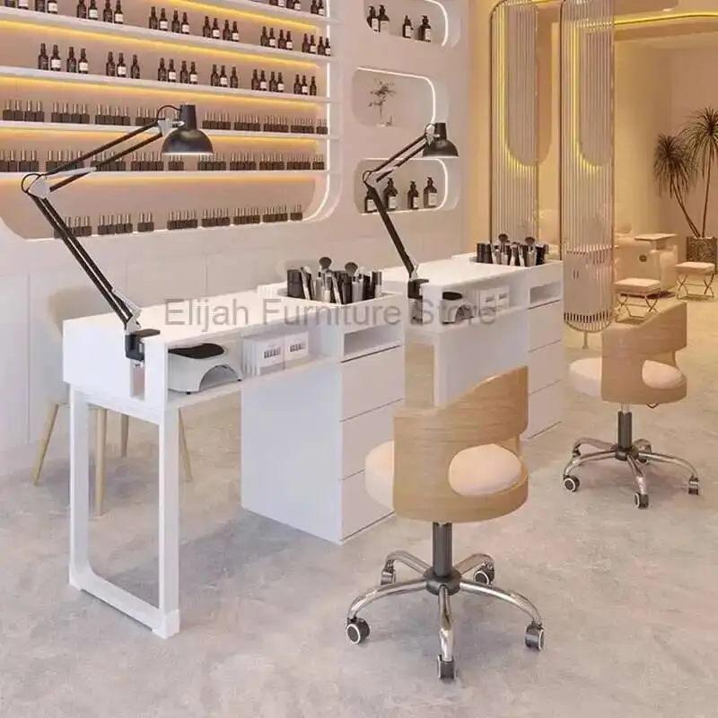 

Luxury Wooden Cream Style Multifunction Nail Tables Nordic Artist Nail Tables Manicure Reception Desks Furniture Mesa Uñas FYMT