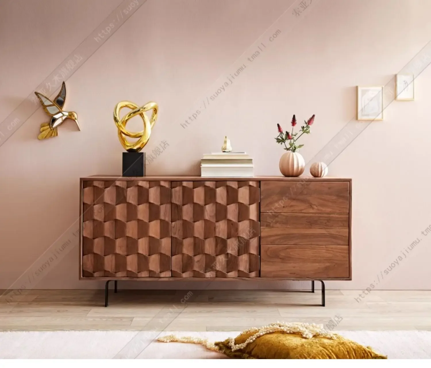 

Креативный сервант из цельного дерева в стиле ретро, Северная Америка, черный орех, шкафчик для гостиной, прихожая для спальни, передний шкаф для кровати