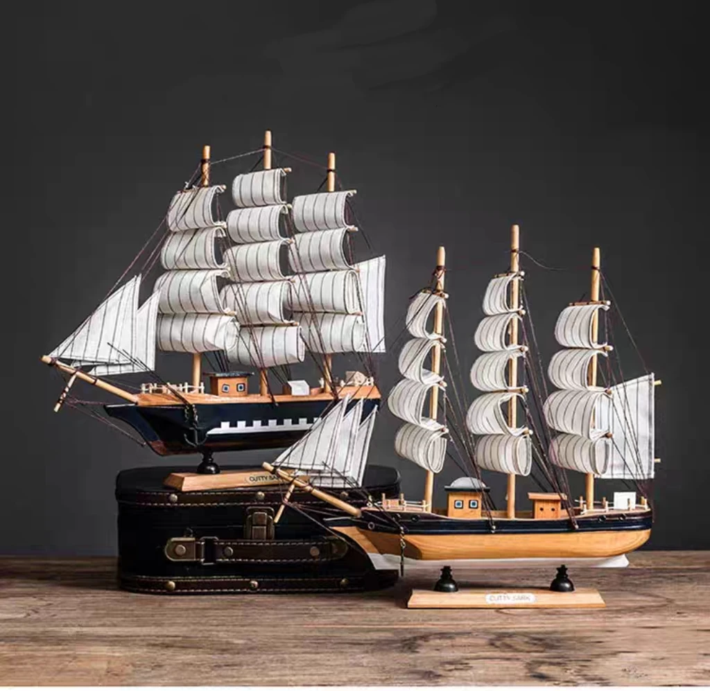 Sailboat Model Wood Grain Home Decor Lucky Desktop Bookshelf Ornament Entryway Blessing Gift Smooth Sailing Mini Figurine