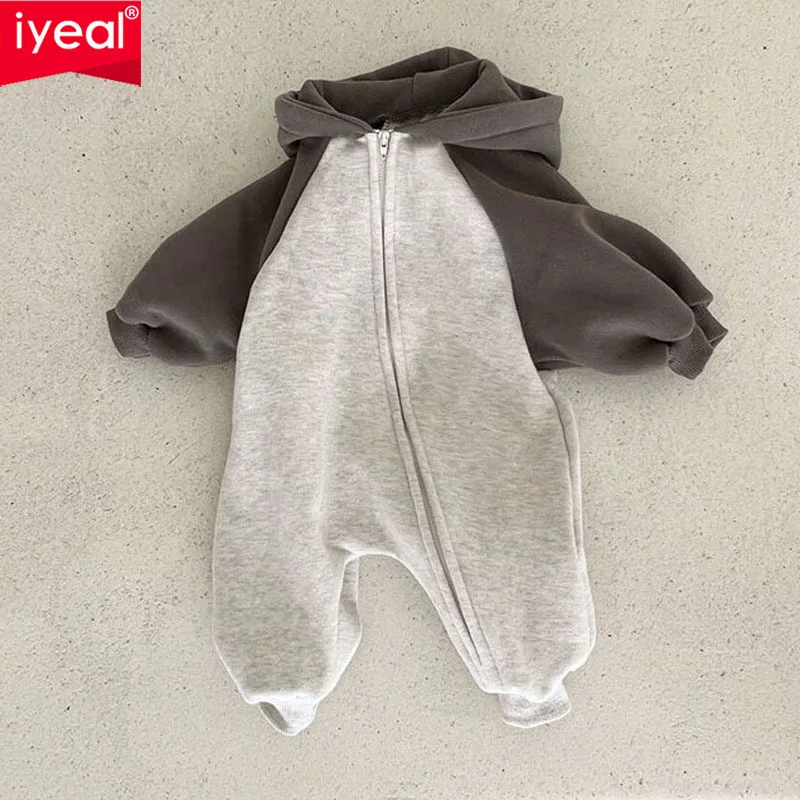 

IYEAL весенне-осенний утепленный флисовый комбинезон для маленьких мальчиков и девочек, теплый комбинезон с длинными рукавами, детская одежда